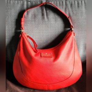 Kate Spade New York Lori Berkshire Road Poppy Red Hobo Leather Shoulder Bag